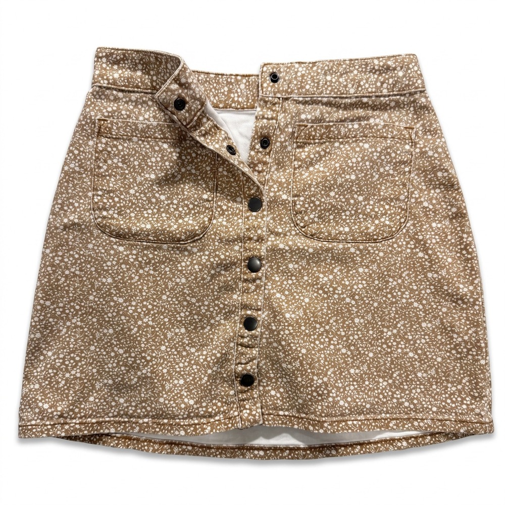 Kimchi Blue 2 Tan White Floral Button Front Mini Skirt Womens Boho Vintage